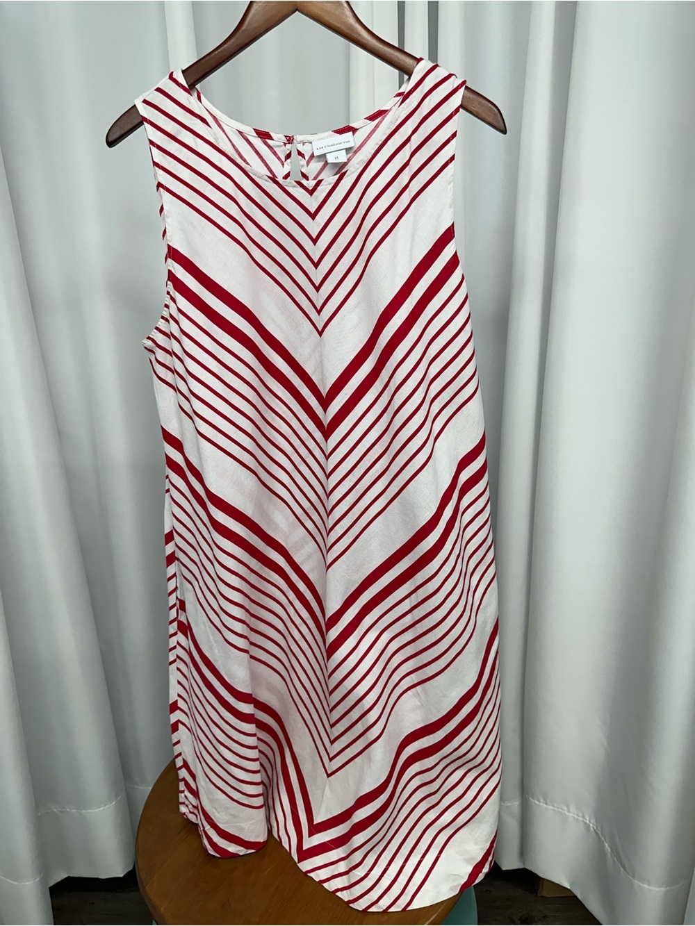 Liz Claiborne Red and White Sleeveless Midi Shift Dress linen blend XL pockets